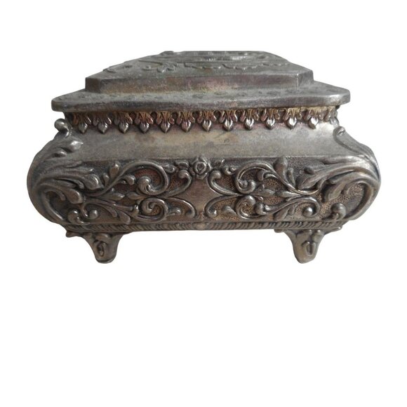 Vintage Ornate Metal silver plated Trinket, storage, jewelry box Japan - Picture 4 of 9